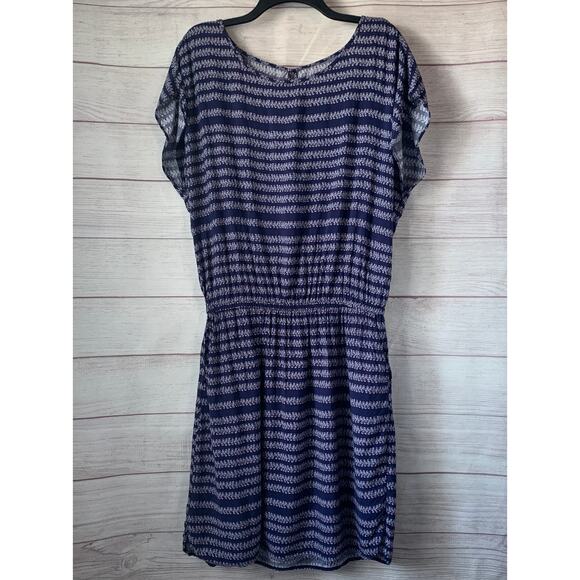 Gap Purple Floral Striped Short Sleeve Dress Size Large - Picture 1 of 13